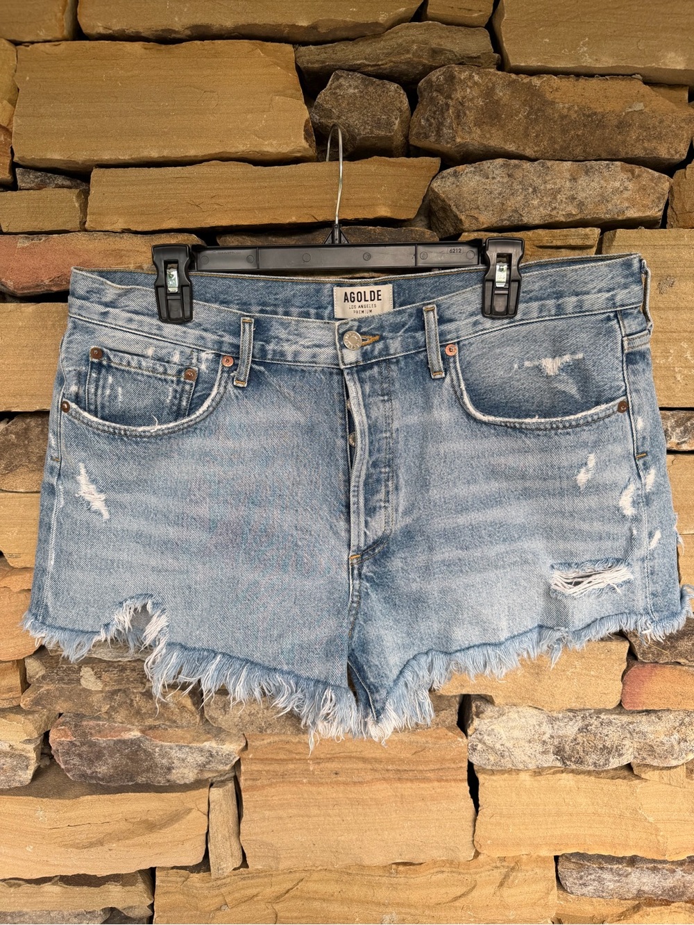 Agolde Light Wash Distressed Denim Cutoff Shorts